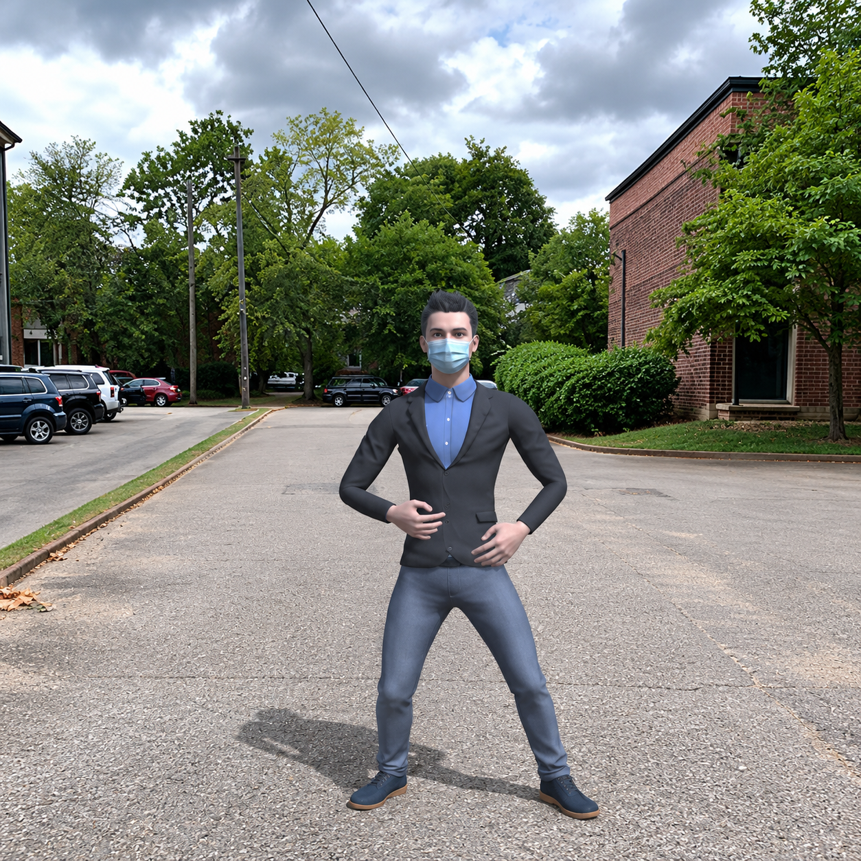 Enhanced illustration of the masked coughing avatar in the mobile AR social distancing study